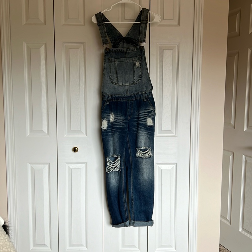 Distressed overalls